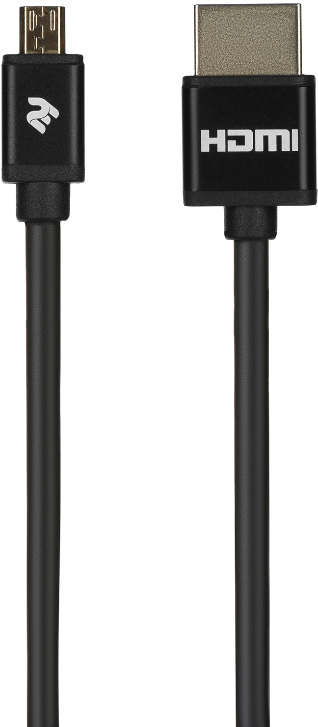 Кабель мультимедийный 2E Ultra Slim HDMI 1.4 (AM/microAM) High Speed, Alumium, black 2m в интернет-магазине, главное фото