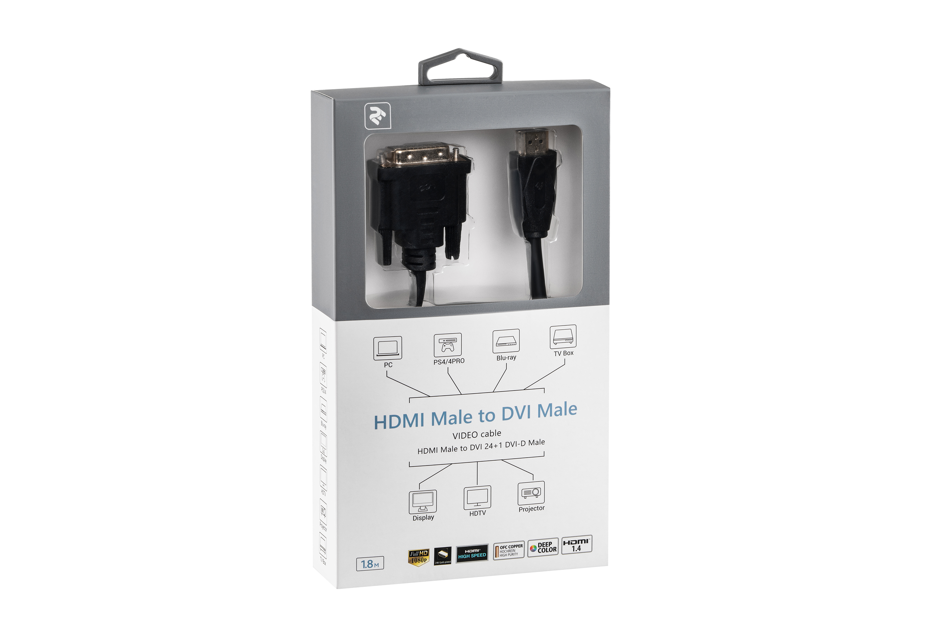 Кабель мультимедійний 2E HDMI TO DVI 24+1, Molding Type, 1.8m, Black інструкція - зображення 6