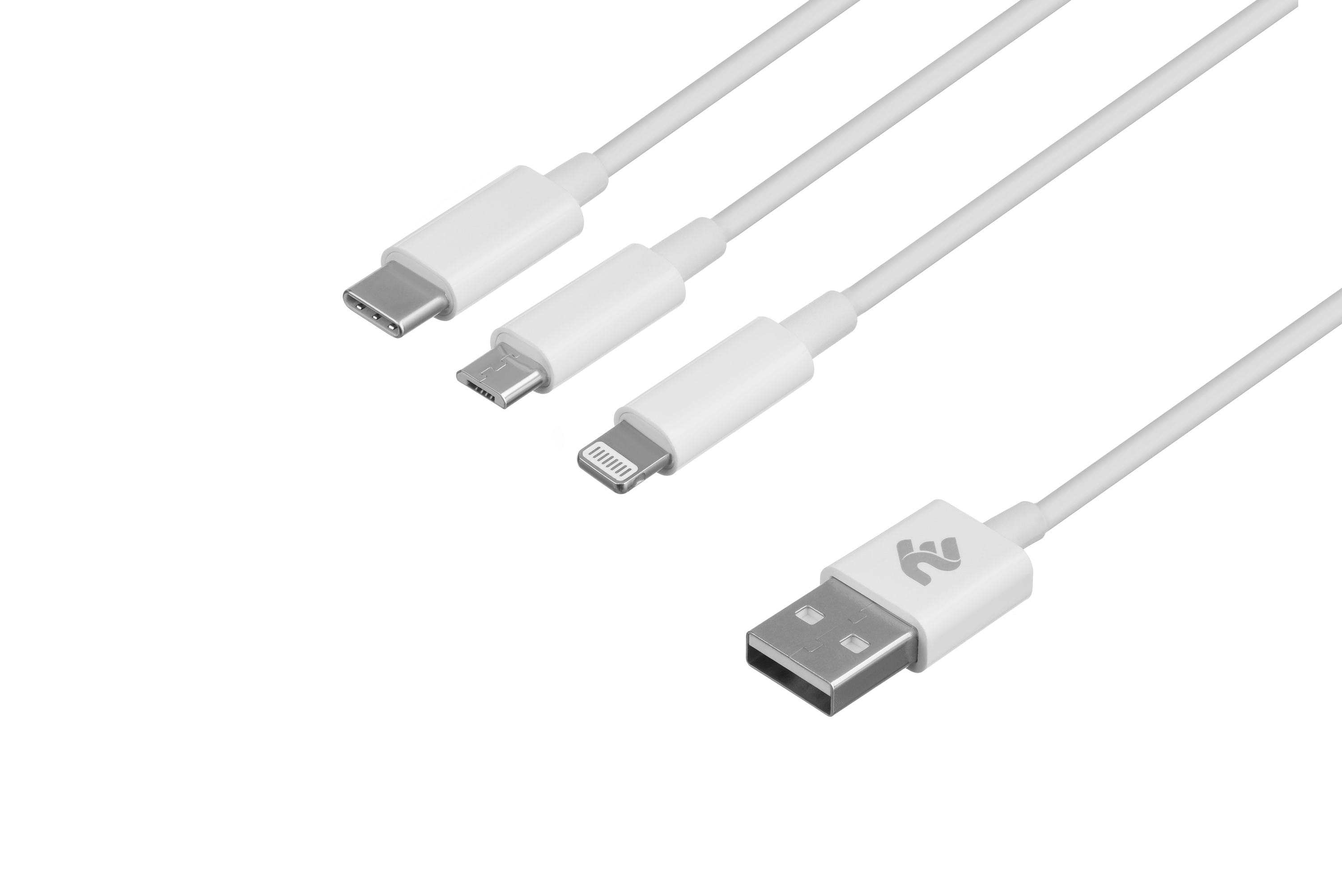 Кабель 2E USB 3 in 1 Micro/Lightning/Type C, [2E-CCMTLAB-WT] ціна 87 грн - фотографія 2