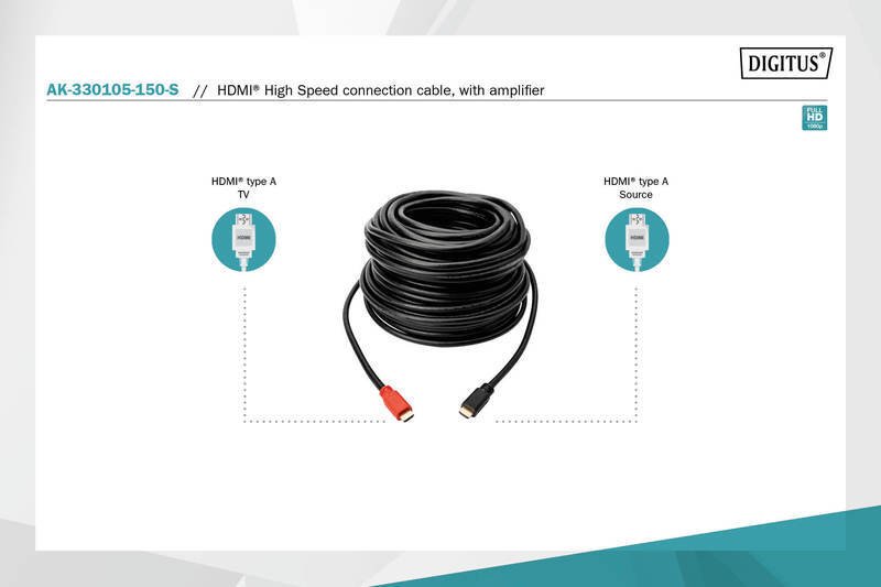 Кабель мультимедійний Digitus HDMI High speed з підсилювачем (AM/AM) 15m, black відгуки - зображення 5