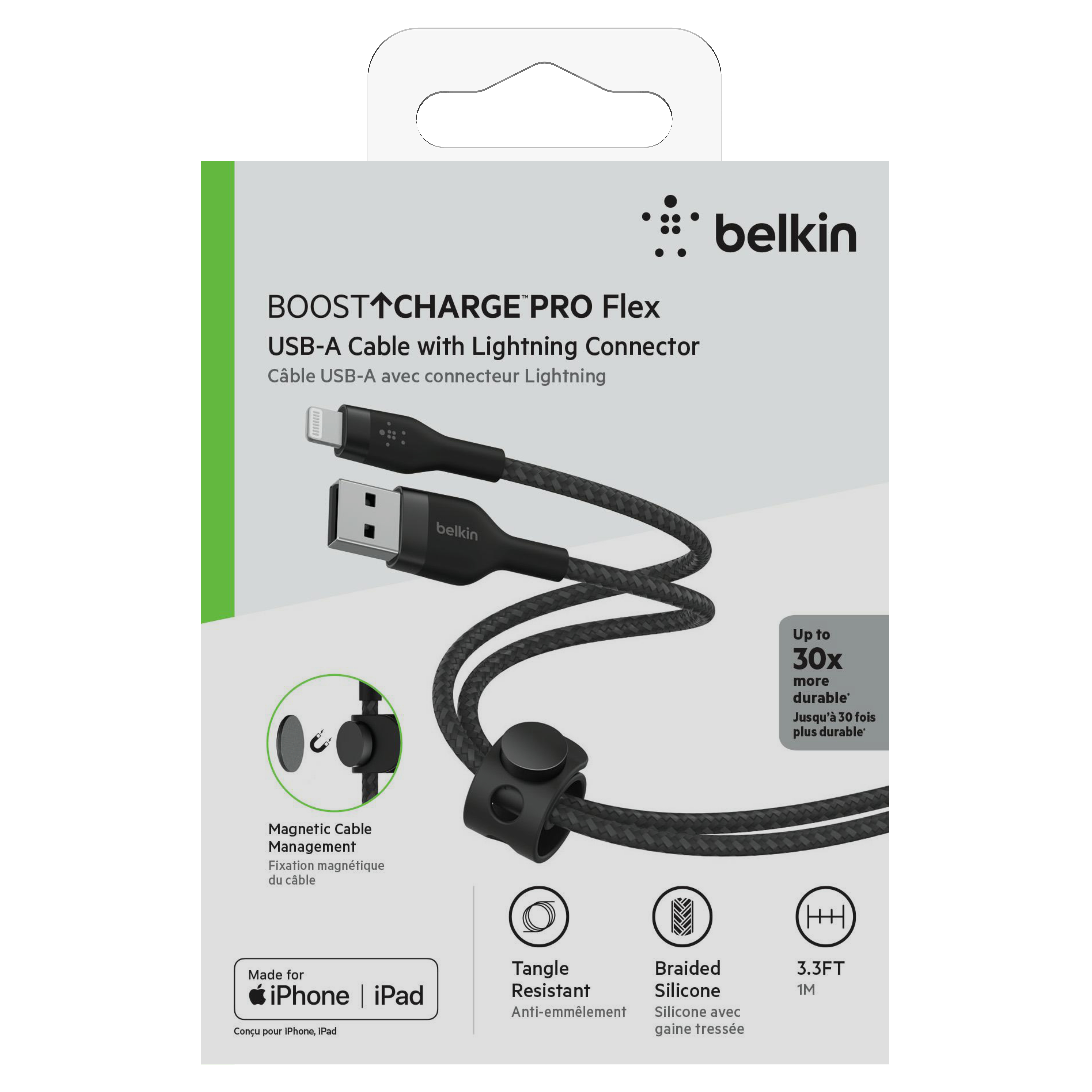 Кабель Belkin USB-A - Lightning плетений, силіконовий, з ремінцем на магніті, 1м, чорний ціна 0 грн - фотографія 2