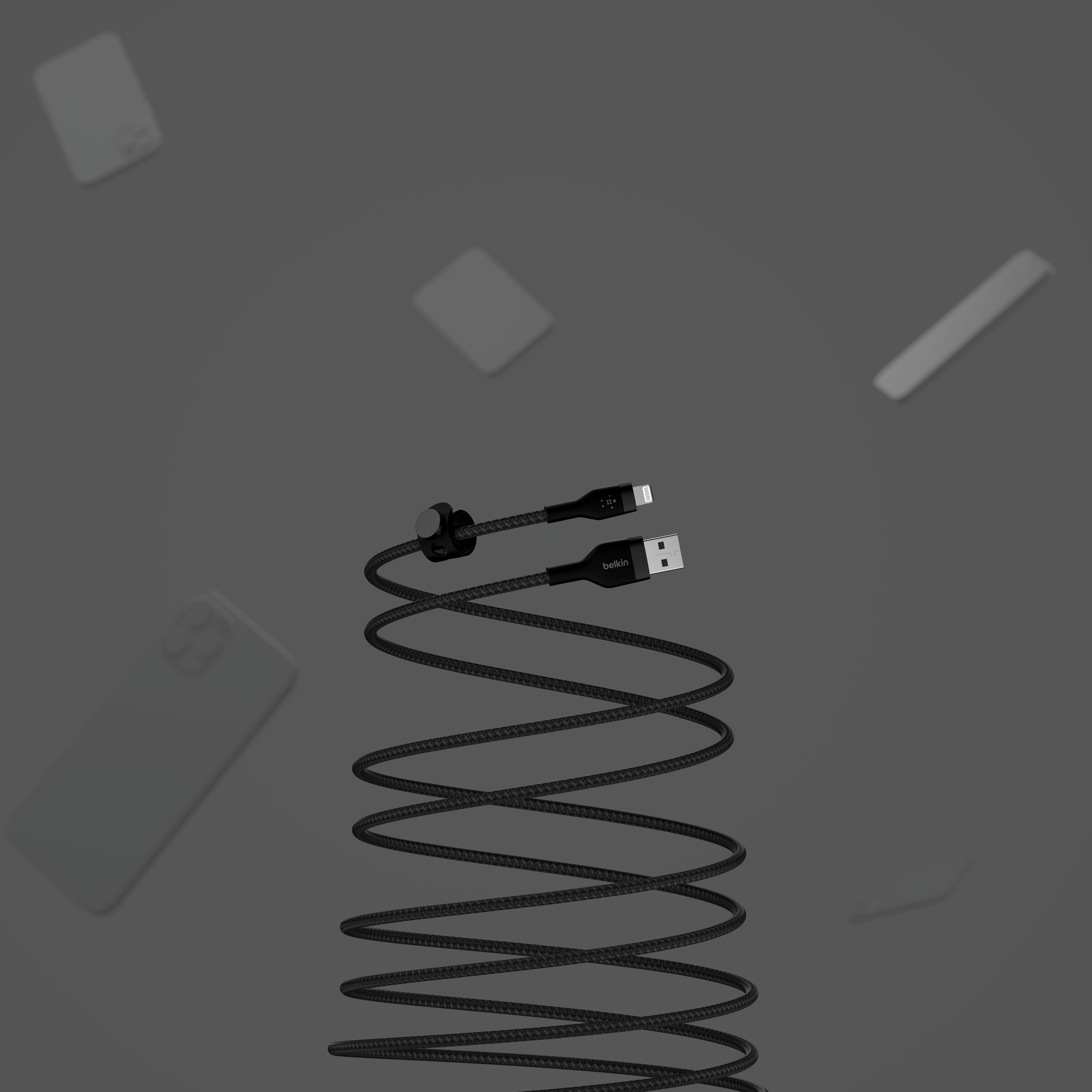обзор товара Кабель Belkin USB-A - Lightning плетений, силіконовий, з ремінцем на магніті, 1м, чорний - фотография 12