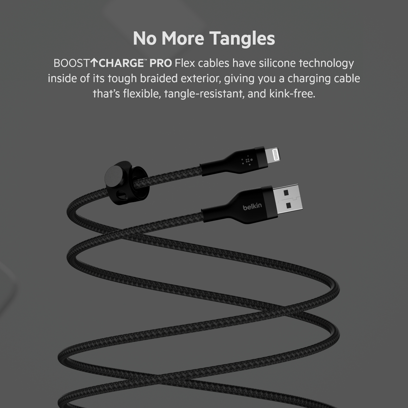 Belkin USB-A - Lightning плетений, силіконовий, з ремінцем на магніті, 1м, чорний в магазине - фото 17