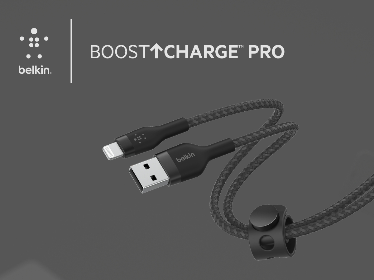 Кабель Belkin USB-A - Lightning плетений, силіконовий, з ремінцем на магніті, 1м, чорний в інтернет-магазині, головне фото