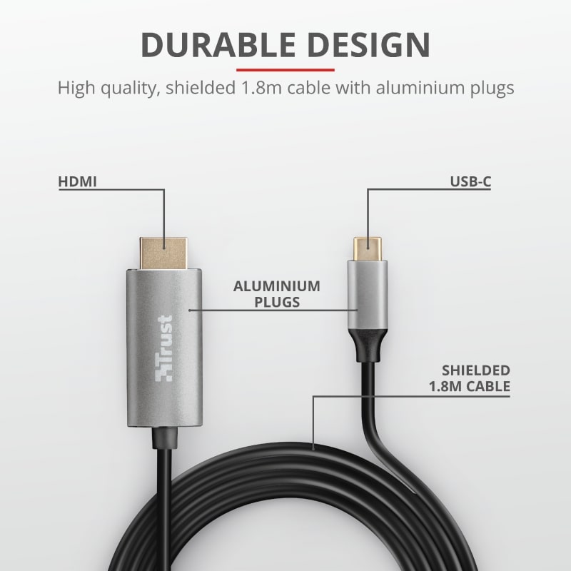 Кабель мультимедийный Trust Calyx USB-C to HDMI 1.8м BLACK отзывы - изображения 5