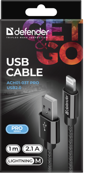 в продажу Кабель Defender ACH01-03T PRO USB2.0, AM-Lightning Black, 1m (87808) - фото 3