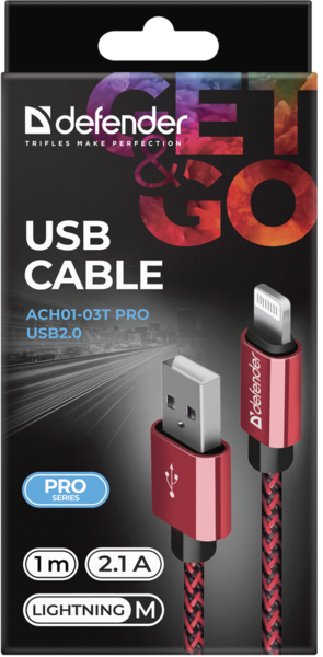 в продаже Кабель Defender ACH01-03T PRO USB2.0, AM-Lightning Red, 1m (87807) - фото 3