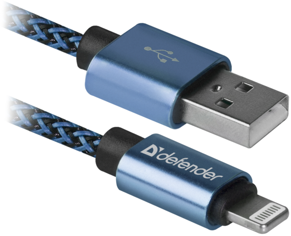 Defender ACH01-03T USB(AM)-Lighting 1m, 2.1A Blue (87811)