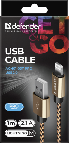 в продажу Кабель Defender ACH01-03T USB(AM)-Lighting 1m, 2.1A Gold (87806) - фото 3