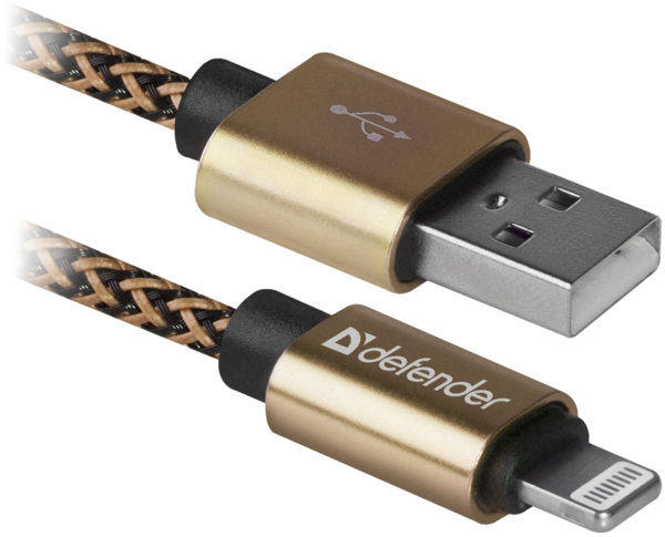 Defender ACH01-03T USB(AM)-Lighting 1m, 2.1A Gold (87806)