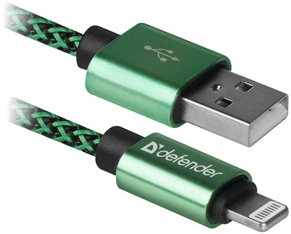 Defender ACH01-03T USB(AM)-Lighting 1m, 2.1A Green (87810)