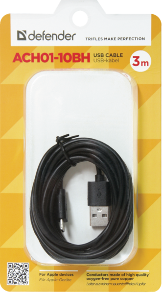 в продажу Кабель Defender ACH01-10BH USB(AM)-Lightning Black 3m, Blister - фото 3