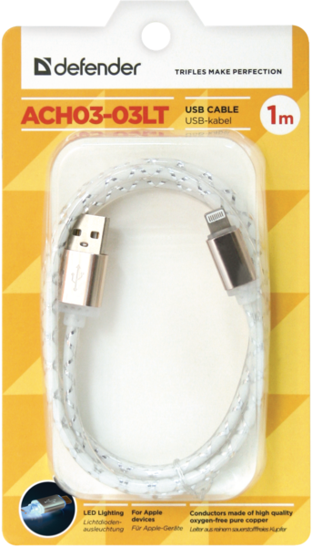 продаём Defender ACH03-03LT USB(AM)-Lightning GrayLED Backlight 1m в Украине - фото 4