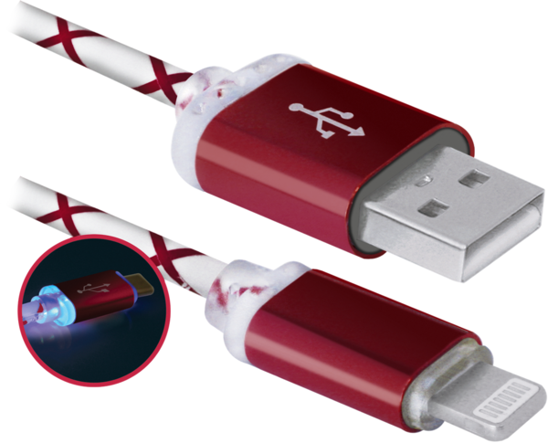 Кабель Defender ACH03-03LT USB(AM)-Lightning RedLED Backlight 1m цена 175.00 грн - фотография 2