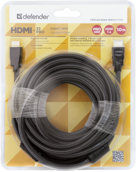 в продажу Кабель мультимедійний Defender HDMI-33PRO HDMI M-M ver1.4, 10м, Blister (87435) - фото 3