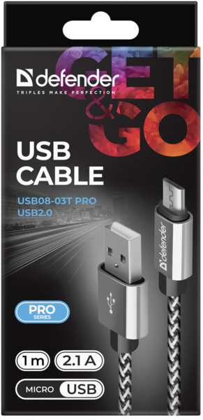 в продажу Кабель Defender USB08-03T PRO USB2.0, AM-MicroBM White, 1m (87815) - фото 3