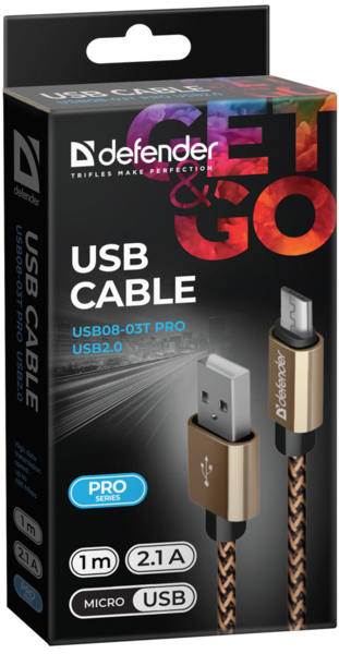 в продажу Кабель Defender USB08-03T USB(AM)-MicroBM 1.0m, Gold (87800) - фото 3