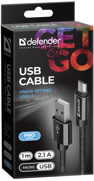 в продаже Кабель Defender USB08-03T PRO USB2.0, AM-MicroBM Black, 1m (87802) - фото 3