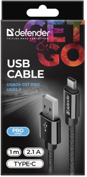 в продаже Кабель Defender USB09-03T PRO USB2.0, AM-Type-C Black, 1m (87814) - фото 3