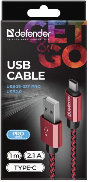 в продаже Кабель Defender USB09-03T PRO USB2.0, AM-Type-C Red, 1m (87813) - фото 3