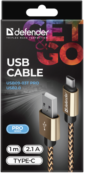 в продажу Кабель Defender USB09-03T PRO USB(AM)Type-C, 1m Gold (87812) - фото 3