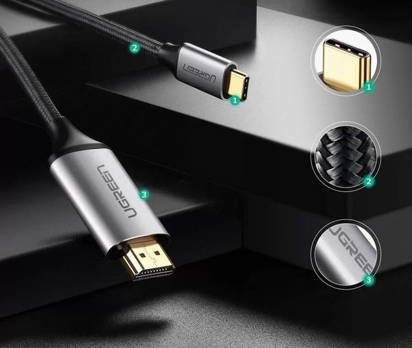 в продаже Кабель мультимедийный Ugreen MM142 Type-C M - HDMI M Cable Alum. 1.5м (Gray\Black) - фото 3