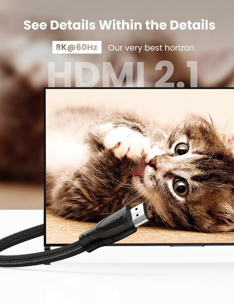 Кабель мультимедійний Ugreen HD140 8K HDMI 2.1 Cable Braided 3m (Black) ціна 1119 грн - фотографія 2