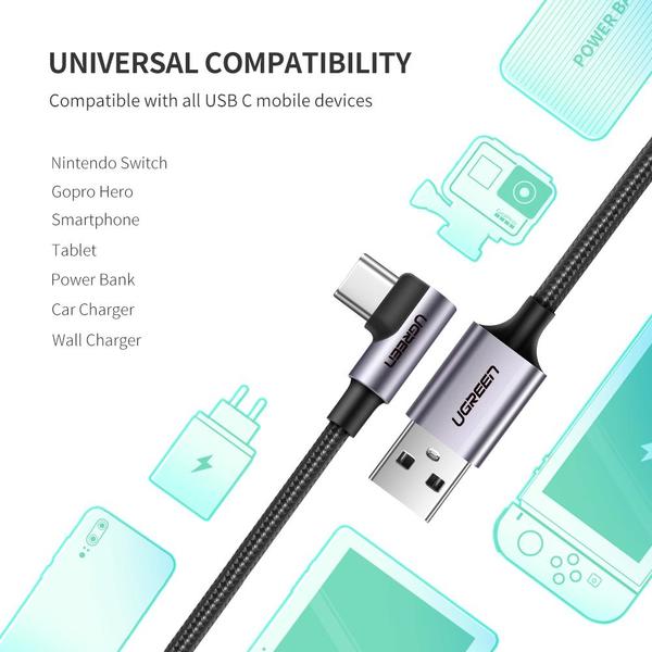 Кабель Ugreen US284 USB - Type-C Cable Angled Alum. Braid 2м (Black) відгуки - зображення 5