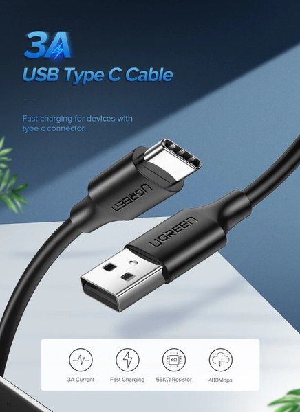 Кабель Ugreen US287 USB - Type-C Cable 2м (White) цена 0 грн - фотография 2