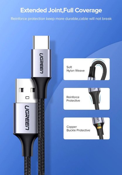 Кабель Ugreen US288 USB - Type-C Cable Aluminum Braid 1.5м (Black) інструкція - зображення 6