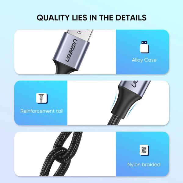 Кабель Ugreen US288 USB - Type-C Cable Aluminum Braid 2м Black характеристики - фотографія 7