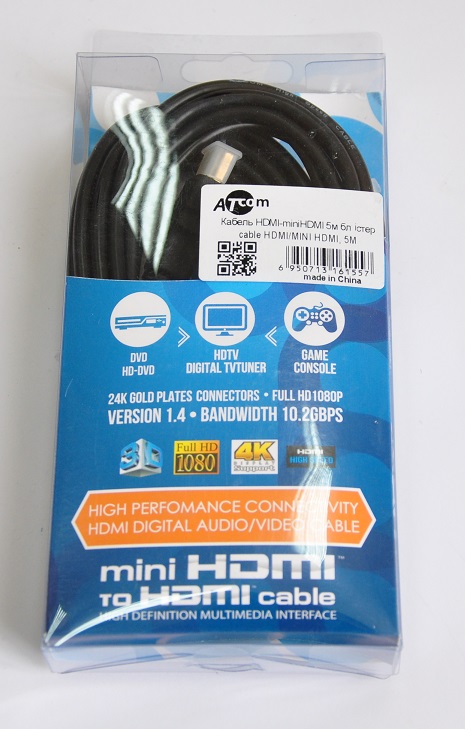 Кабель мультимедійний Atcom HDMI A to HDMI C (mini), 5.0m (6155)