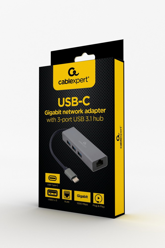 в продажу Кабель Cablexpert Type-С to Gigabit Ethernet, 3 Ports USB 3.1 Gen1 (5 Gbps) (A-CMU3-LAN-01) - фото 3