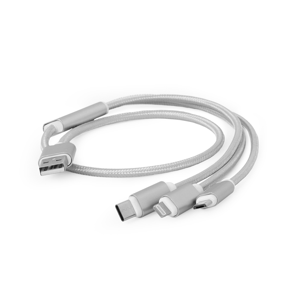 в продажу Кабель Cablexpert USB 2.0 AM to Lightning + Micro 5P + Type-C 1.0m silver (CC-USB2-AM31-1M-S) - фото 3