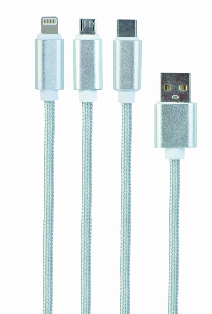 Кабель Cablexpert USB 2.0 AM to Lightning + Micro 5P + Type-C 1.0m silver (CC-USB2-AM31-1M-S) в интернет-магазине, главное фото