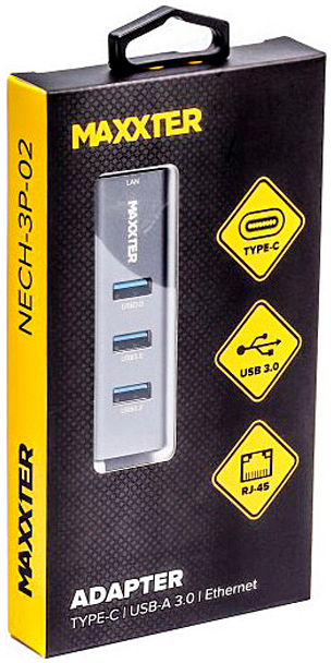 в продажу Перехідник Maxxter Type-C to Gigabit Ethernet, 3 Ports USB 3.0 (NECH-3P-02) - фото 3