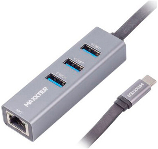 Перехідник Maxxter Type-C to Gigabit Ethernet, 3 Ports USB 3.0 (NECH-3P-02)
