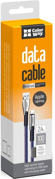 в продажу Кабель ColorWay USB 2.0 AM to Lightning 1.0m zinc alloy blue (CW-CBUL010-BL) - фото 3