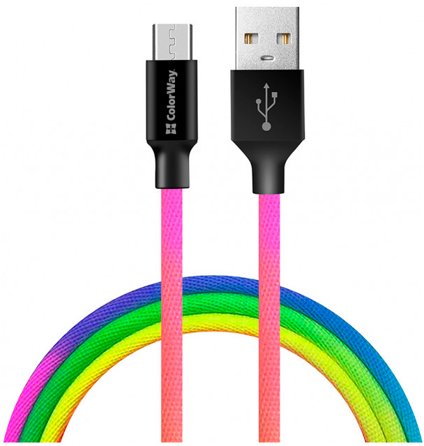 Кабель ColorWay USB 2.0 AM to Micro 5P 1.0m multicolor (CW-CBUM017-MC) в інтернет-магазині, головне фото