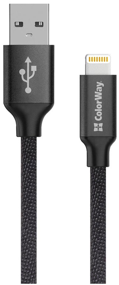 Кабель ColorWay USB 2.0 AM to Lightning 2.0m black (CW-CBUL007-BK)