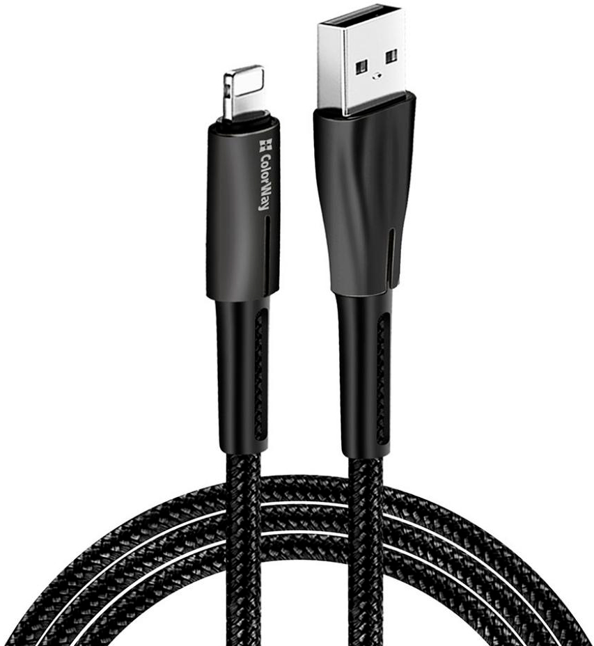 Кабель ColorWay USB 2.0 AM to Lightning 1.0m zinc alloy + led black (CW-CBUL035-BK) в інтернет-магазині, головне фото