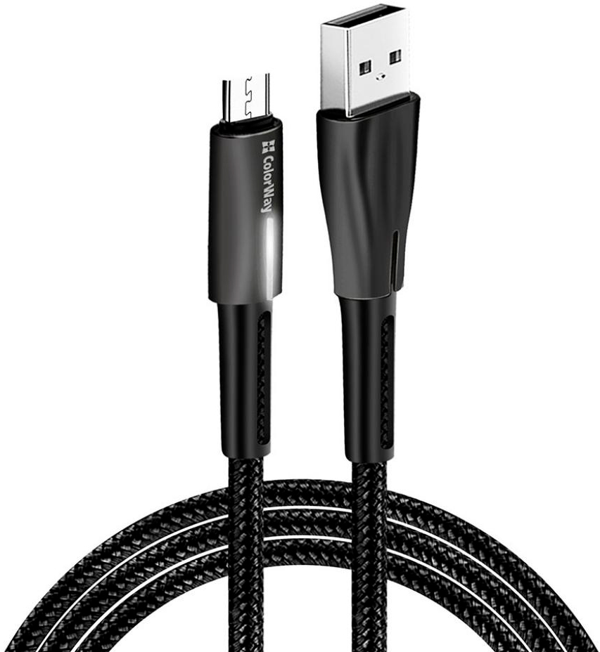 Кабель ColorWay USB 2.0 AM to Micro 5P 1.0m zinc alloy + led black (CW-CBUM035-BK) цена 258.70 грн - фотография 2