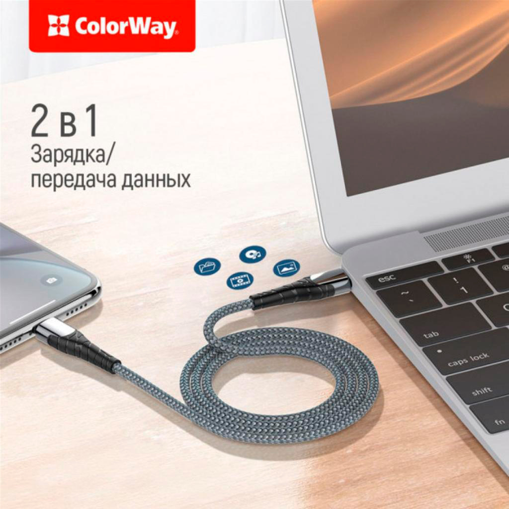 Кабель ColorWay USB Type-C to Lightning 1.0m (CW-CBPDCL033-GR) обзор - фото 8