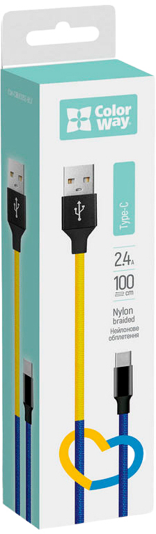 Кабель ColorWay USB 2.0 AM to Type-C 1.0m National (CW-CBUC052-BLY) в інтернет-магазині, головне фото