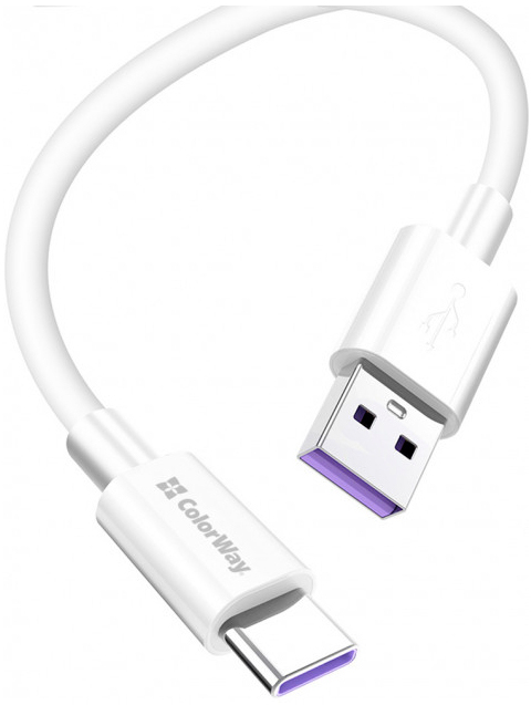 Кабель ColorWay USB 2.0 AM to Type-C 1.0m 5A white (CW-CBUC019-WH) цена 249.00 грн - фотография 2