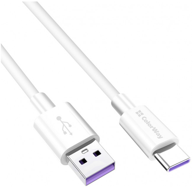 в продаже Кабель ColorWay USB 2.0 AM to Type-C 1.0m 5A white (CW-CBUC019-WH) - фото 3