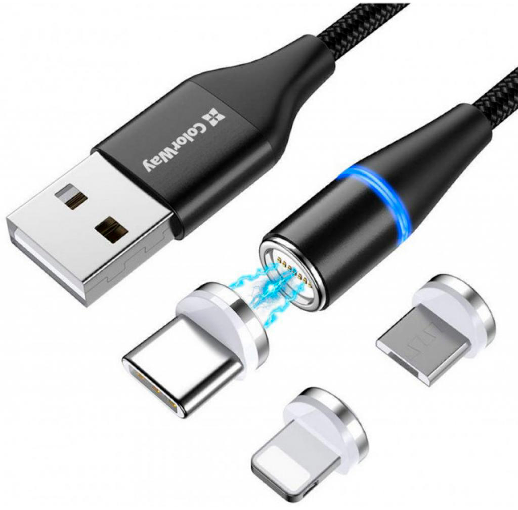 в продаже Кабель ColorWay USB 2.0 AM to Lightning + Micro 5P + Type-C 1.0m Magnetic (CW-CBUU038-BK) - фото 3