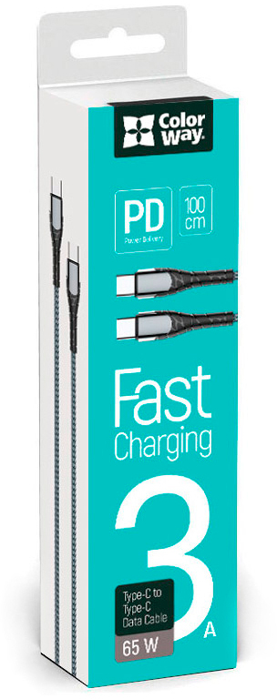 Кабель ColorWay USB Type-C to Type-C 2.0m PD Fast Charging 65W 3A grey (CW-CBPDCC039-GR) характеристики - фотографія 7