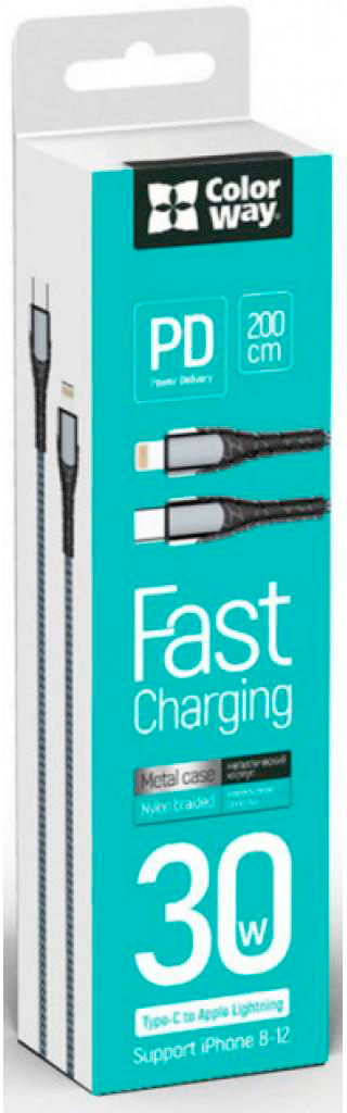 Кабель ColorWay USB Type-C to Lightning 2.0m (CW-CBPDCL036-GR) ціна 449 грн - фотографія 2