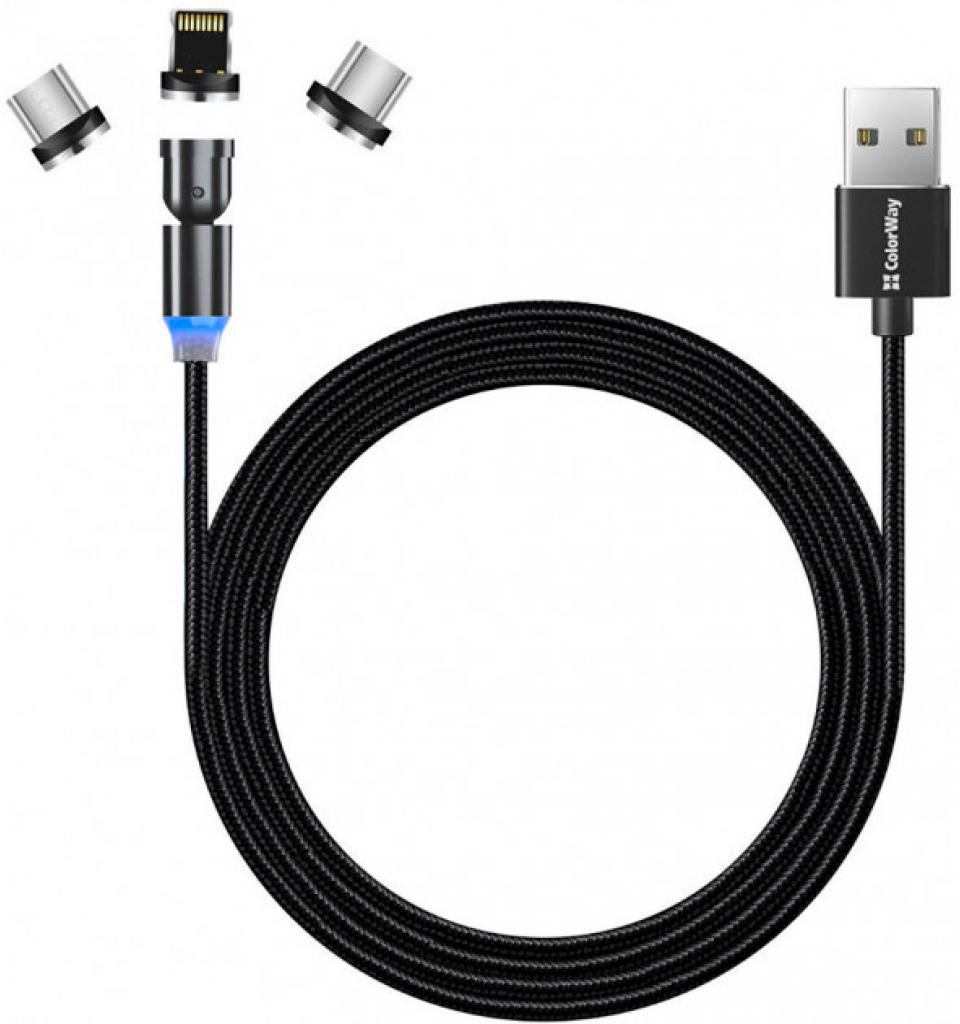 в продажу Кабель ColorWay USB 2.0 AM to Lightning + Micro 5P + Type-C 1.0m Magnetic Ro (CW-CBUU037-BK) - фото 3